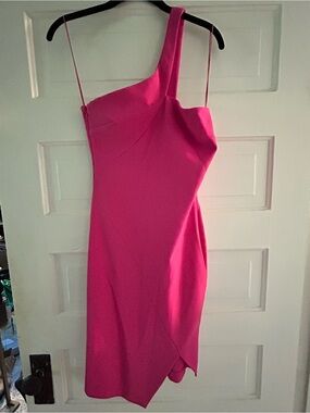 Likely NYC One-Shoulder Neon Pink Asymmetric Cocktail Dress